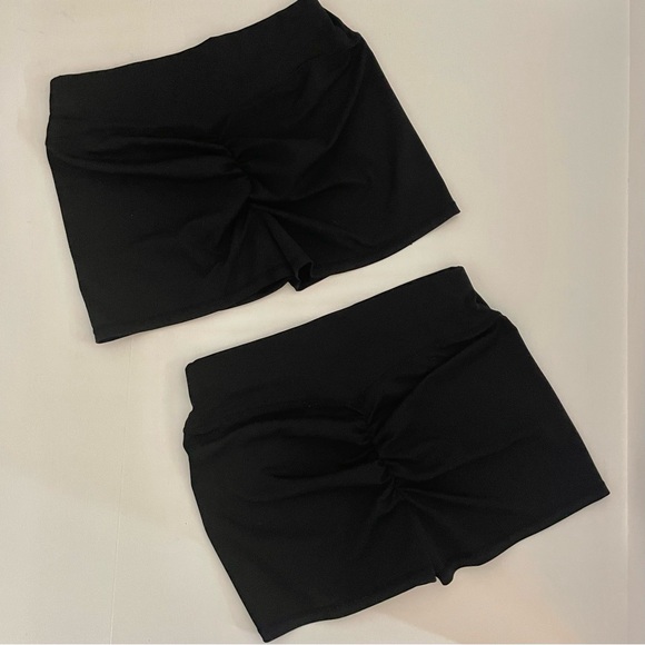 2 Pair Black Scrunch Booty Lift Yoga Dance Athletic Athleisure Active Shorts - Picture 2 of 5